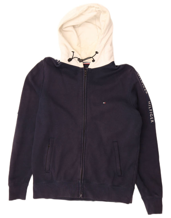 Tommy Hilfiger Sudadera con capucha y cremallera gráfica para hombre, talla pequeña, color azul marino