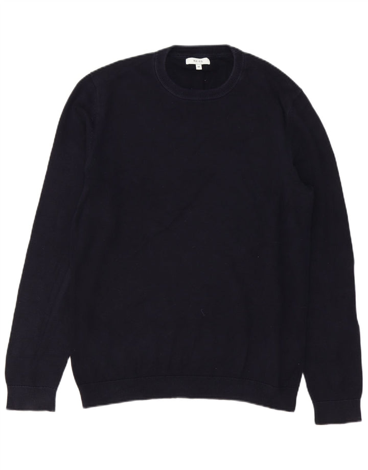 Jersey Reiss Hombre con cuello redondo y cuello redondo de algodón azul marino medio