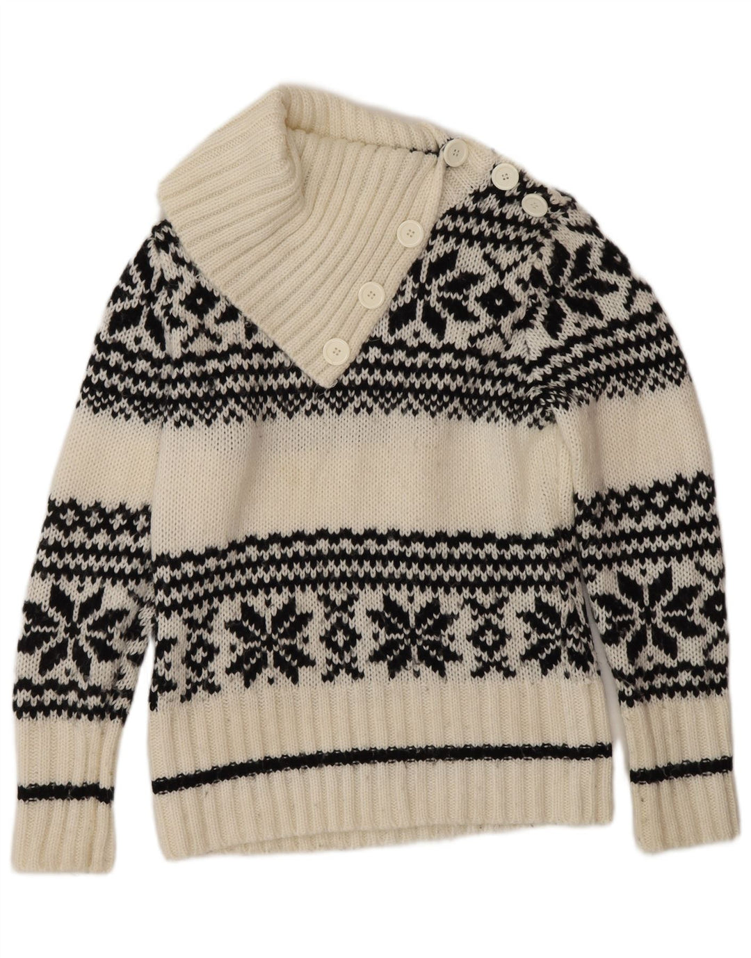 Yessica Suéter tipo jersey con cuello y botones de copo de nieve para mujer UK 44 Medium White Wint