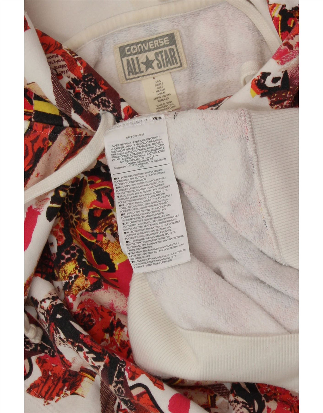 CONVERSE Jersey con capucha y estampado abstracto para mujer UK 10 Small Multicolor