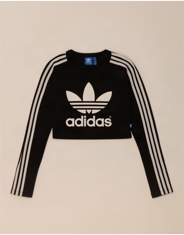 Adidas Mujer Crop Graphic Top Manga Larga UK 8 Pequeño Algodón Negro