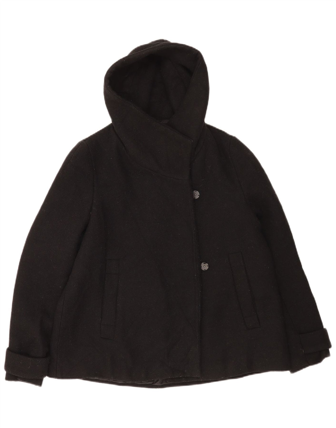 Zara Mujer Cazadora Bomber Con Capucha UK 40 Mediano Poliéster Negro