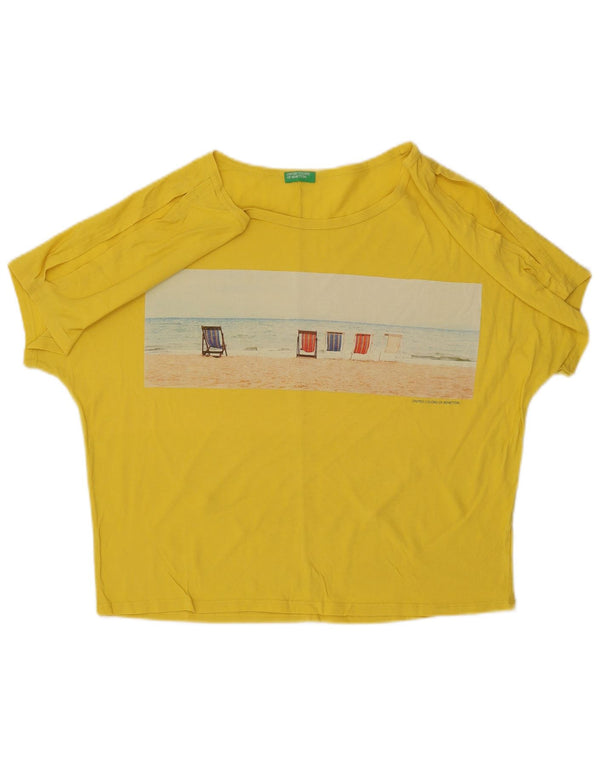 BENETTON Blusa estampada para mujer UK 46 L Amarillo