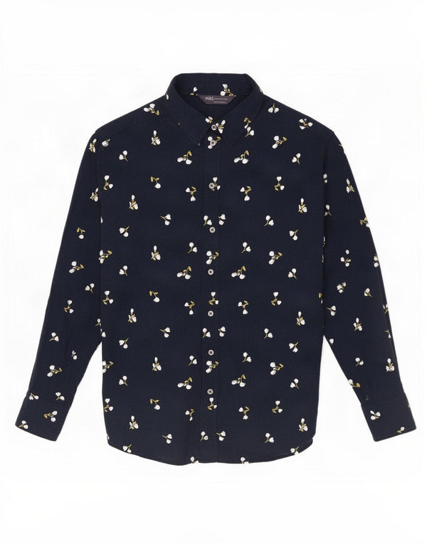 Marks & Spencer Camisa para mujer UK 10 Small Azul marino Floral Viscosa