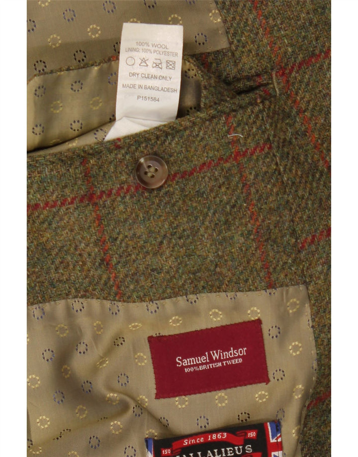Samuel Windsor Chaqueta Blazer de 2 Botones para Hombre UK 46 3XL Lana a Cuadros Caqui