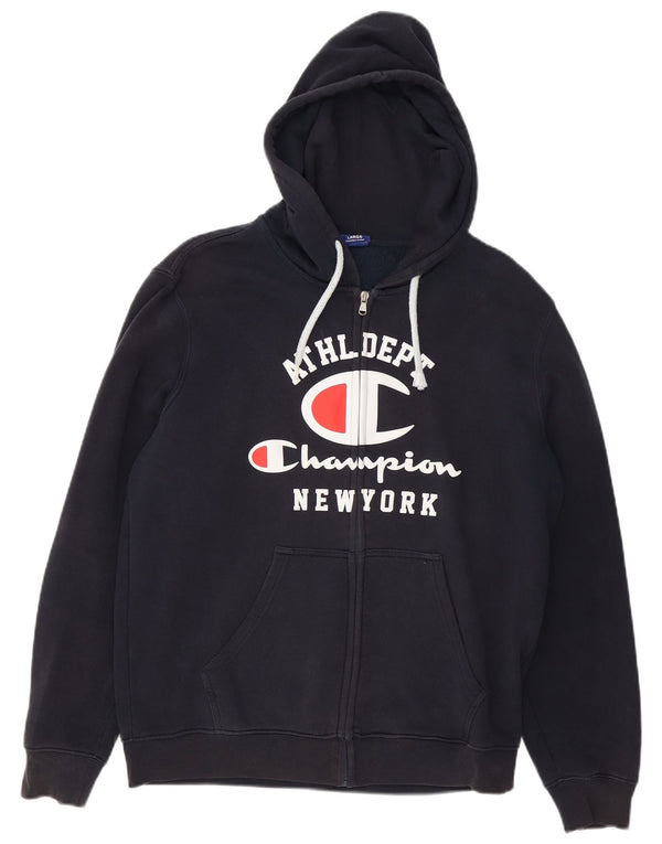 Champion Sudadera con capucha y cremallera gráfica para hombre, talla grande, algodón azul marino