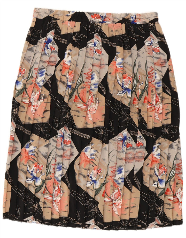 VINTAGE Falda Plisada Cuchillo Mujer Mediana W30 Poliéster Floral Negro