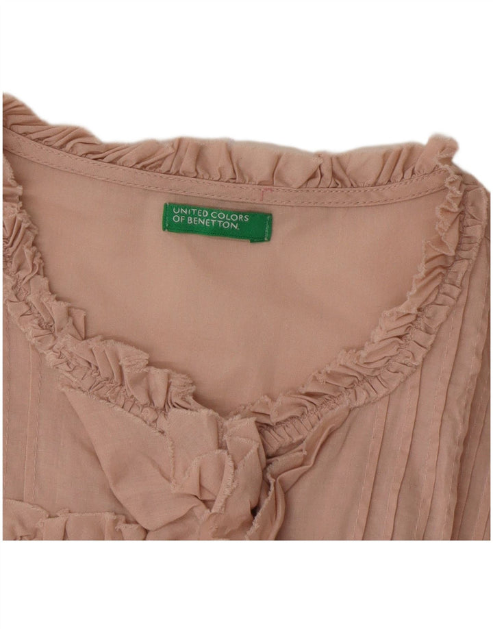 Benetton Blusa Camisera Con Volantes En La Parte Delantera Para Mujer UK 44 Grande Rosa