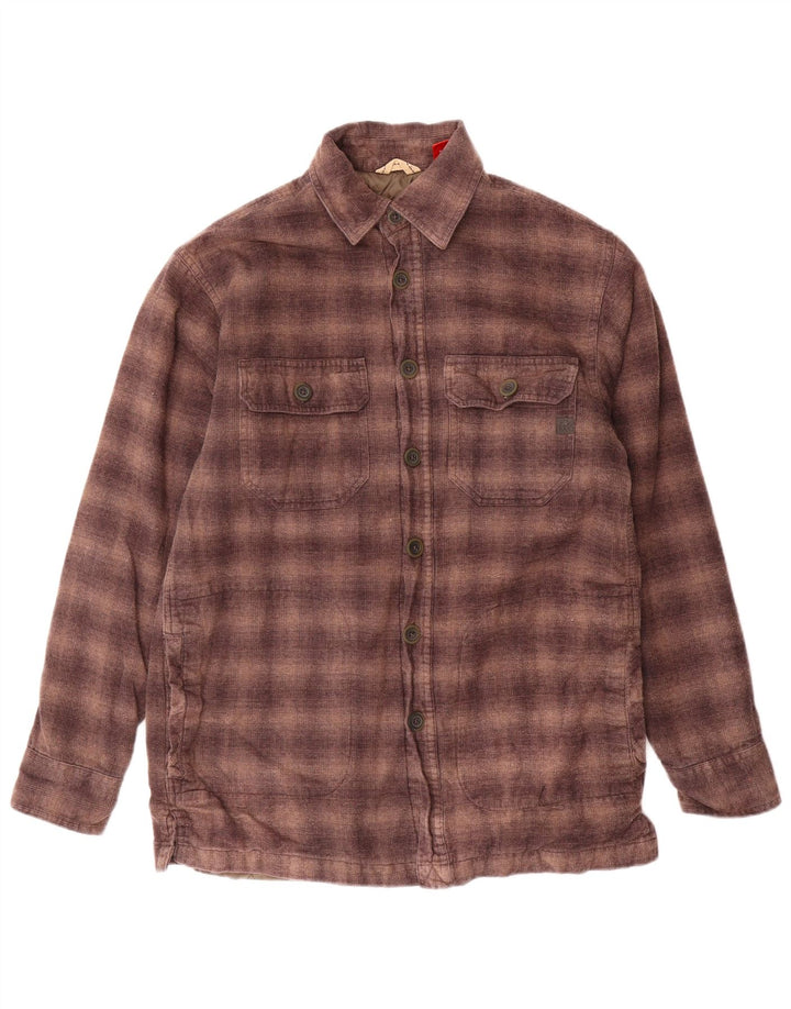 IZOD Camisa de franela de leñador para hombre, algodón a cuadros marrón pequeño