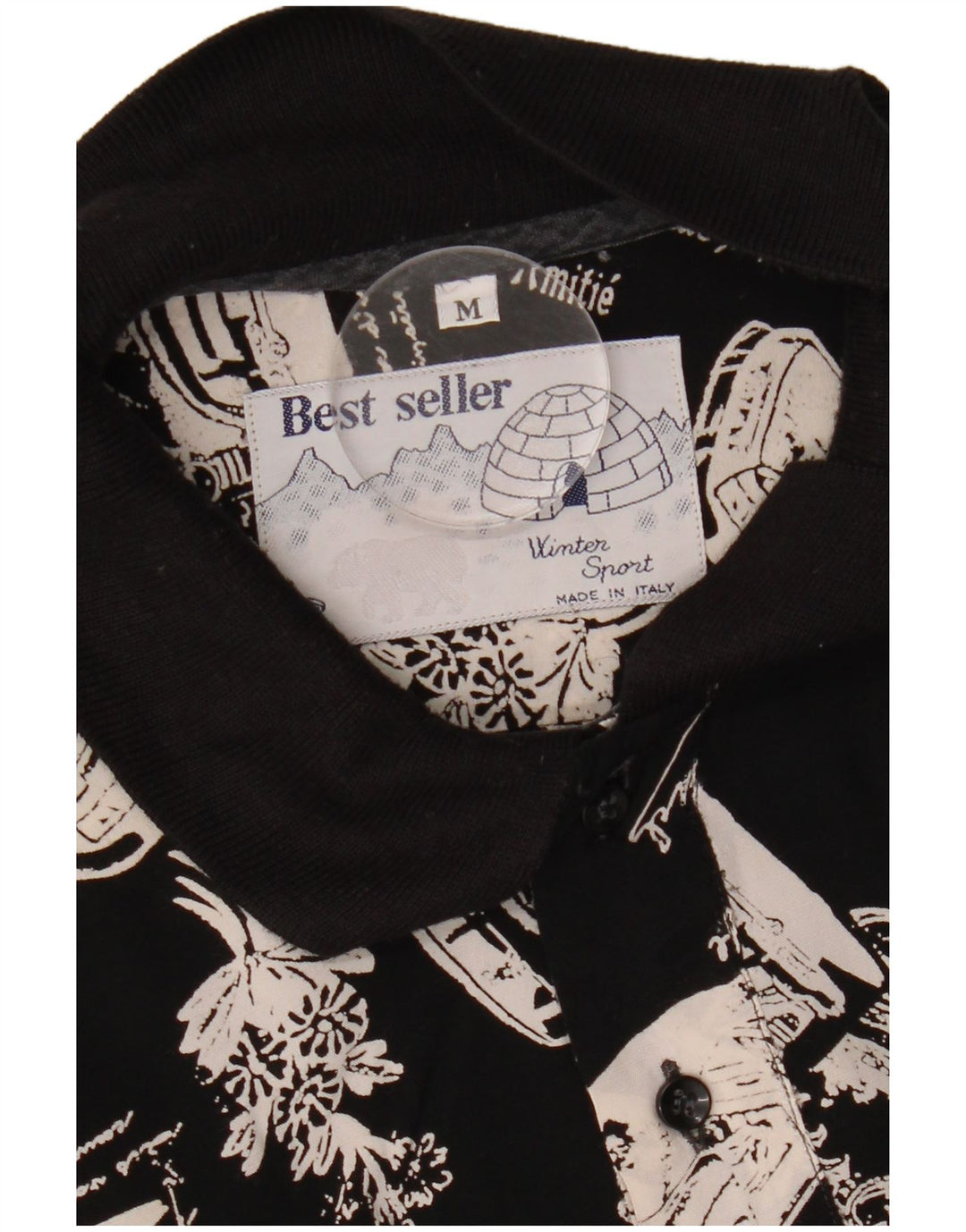 VINTAGE Hombres Gráfico Jersey Camisa Mediano Negro