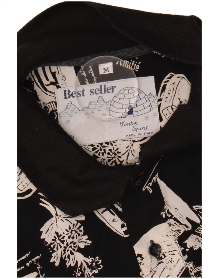 VINTAGE Hombres Gráfico Jersey Camisa Mediano Negro