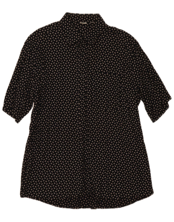 Vintage hombres camisa de manga corta tamaño 43 17 viscosa geométrica negra grande