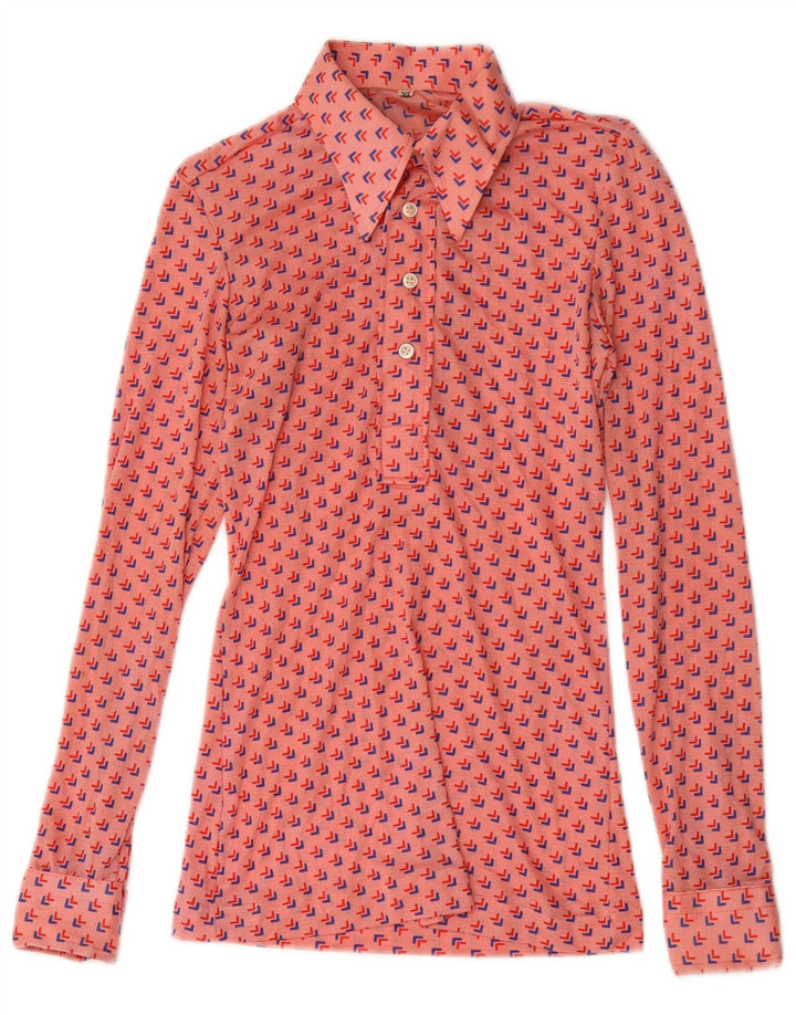 Vintage mujer pullover camisa blusa Reino Unido 8 pequeño rosa geométrico