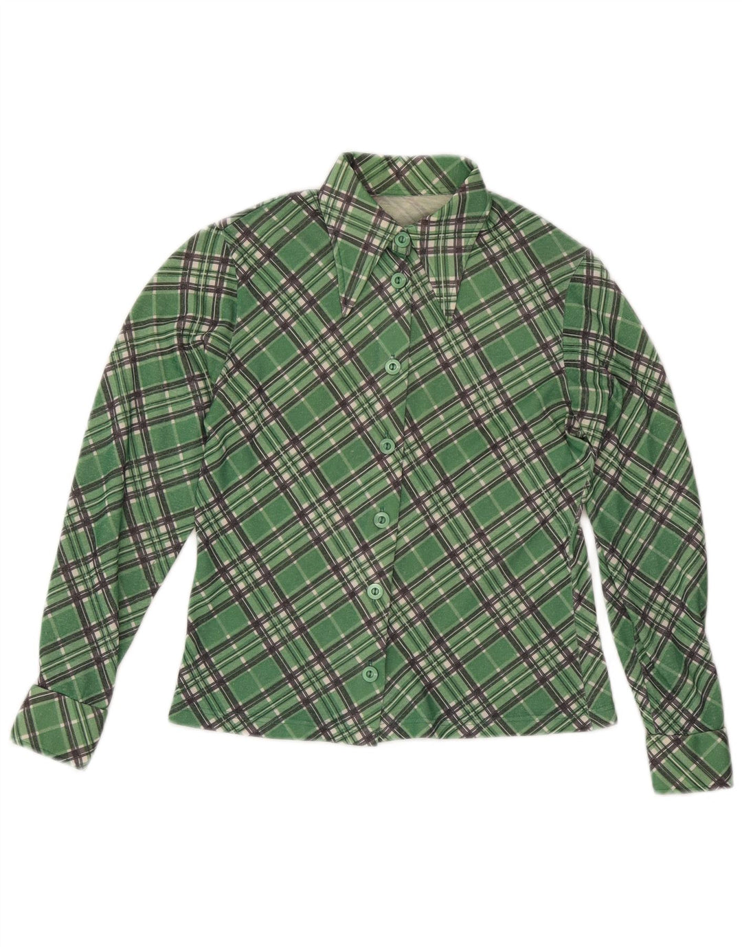 Vintage camisa de mujer Reino Unido 12 cheque verde medio