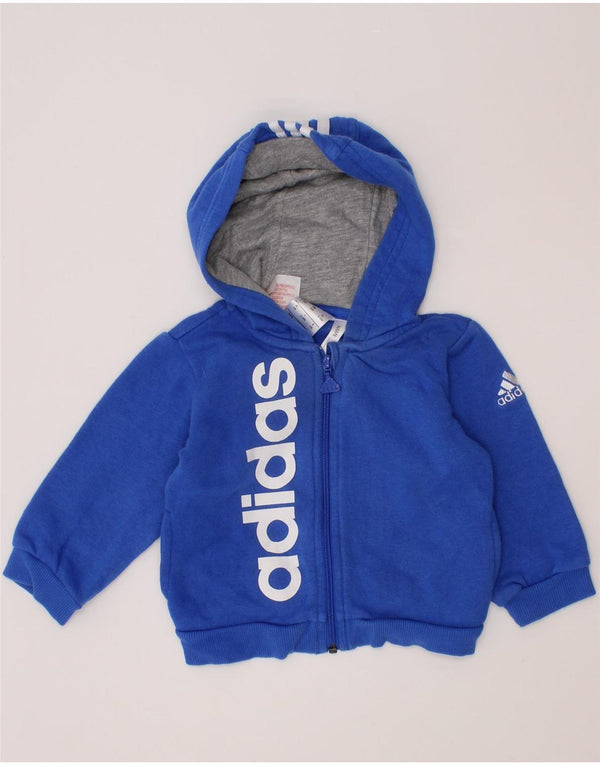 ADIDAS Sudadera con capucha y cremallera gráfica para bebés de 3 a 6 meses, algodón azul