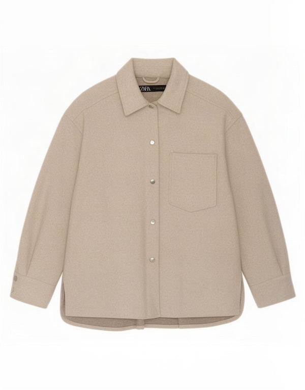 Zara Mujer Sobrecamisa Camisa Holgada UK 44 Poliéster Beige Medio