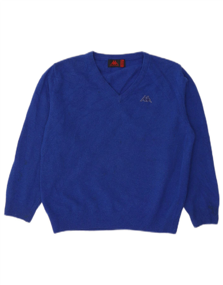 Kappa Jersey con Cuello en V para niños 7-8 años Lana de Cordero Azul Medio