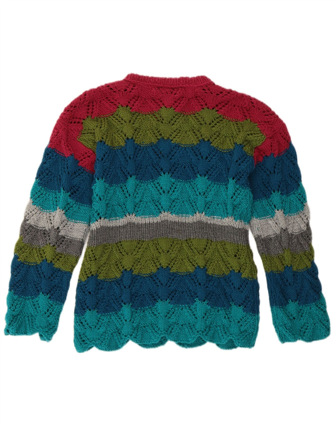 Vintage mujer cuello redondo jersey suéter Reino Unido 14 medio multicolor rayas