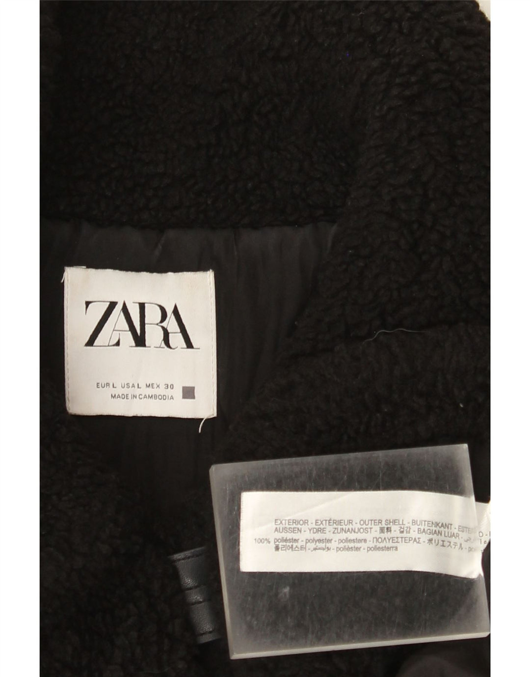 Zara Chaqueta Polar Mujer UK 46 Grande Poliéster Negro