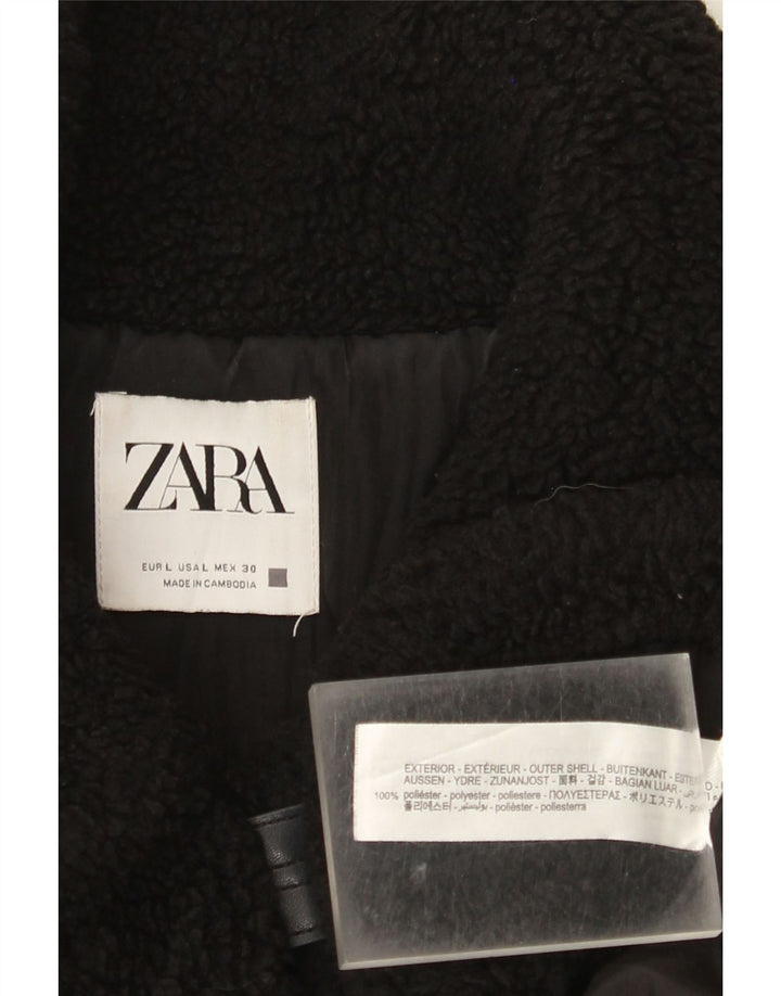 Zara Chaqueta Polar Mujer UK 46 Grande Poliéster Negro