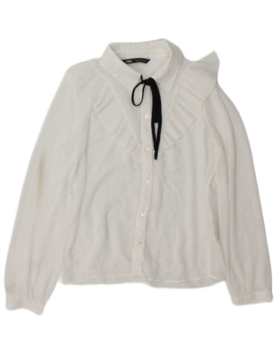 Zara Blusa camisera extragrande con volante en la parte delantera para mujer UK 6 XS Poliéster blanco