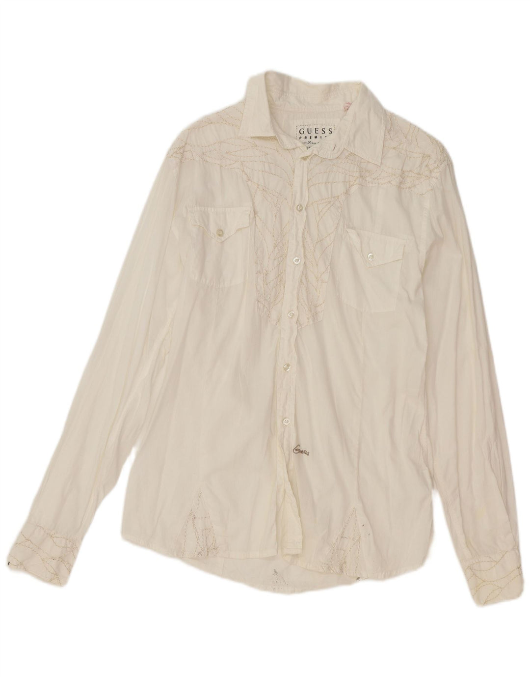 Camisa Guess Hombre Mediana Algodón Blanco