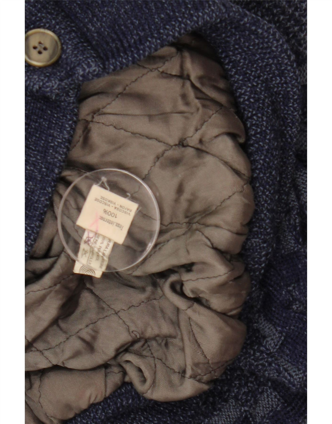 VINTAGE Hombres Cardigan Suéter Grande Azul Marino Geométrico Viscosa