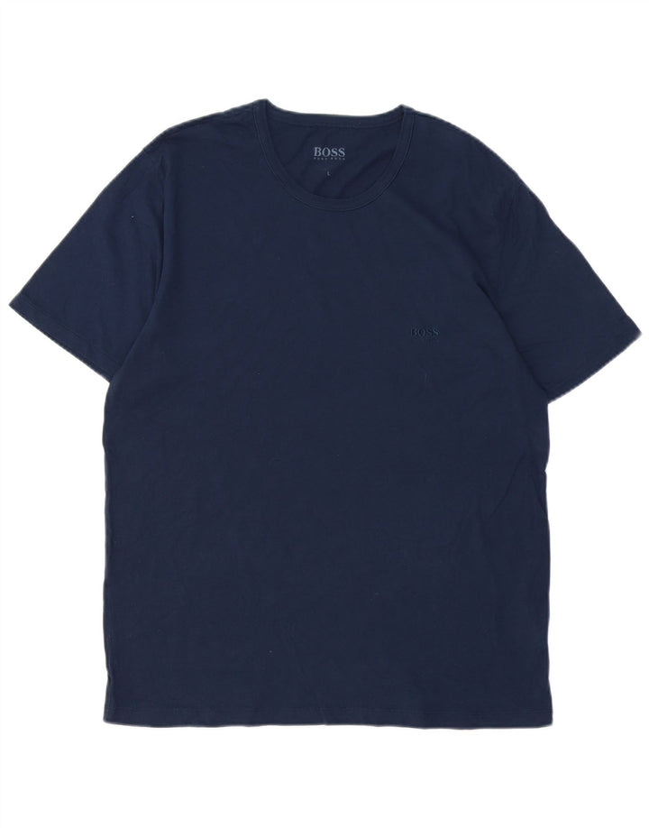 Hugo Boss Hombre Camiseta Top Grande Azul Marino Algodón