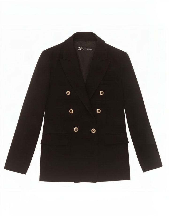 Zara - Chaqueta tipo blazer con doble botonadura para mujer, talla 40, talla grande, color negro