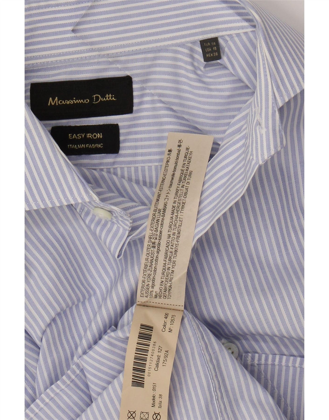 MASSIMO DUTTI Camisa Hombre Talla 15 38 Algodón Rayas Azul Medio