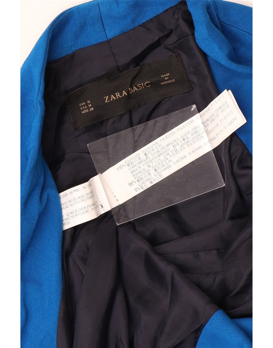 Zara Mujer Chaqueta Americana Abierta UK 42 Poliéster Azul Medio