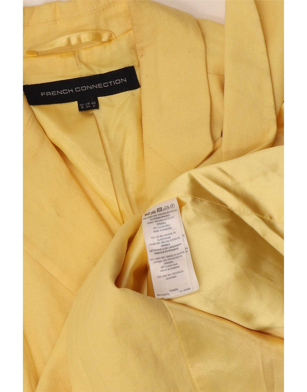 French Connection Chaqueta tipo blazer con doble botonadura para mujer UK 6 XS Lino amarillo