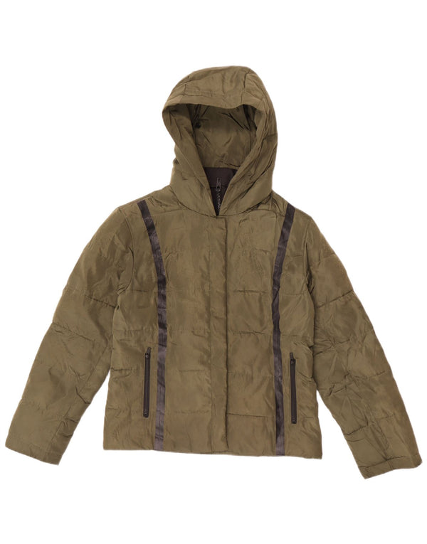 Jack Wills Chaqueta acolchada con capucha para mujer UK 10 Small Caqui Poliéster a rayas