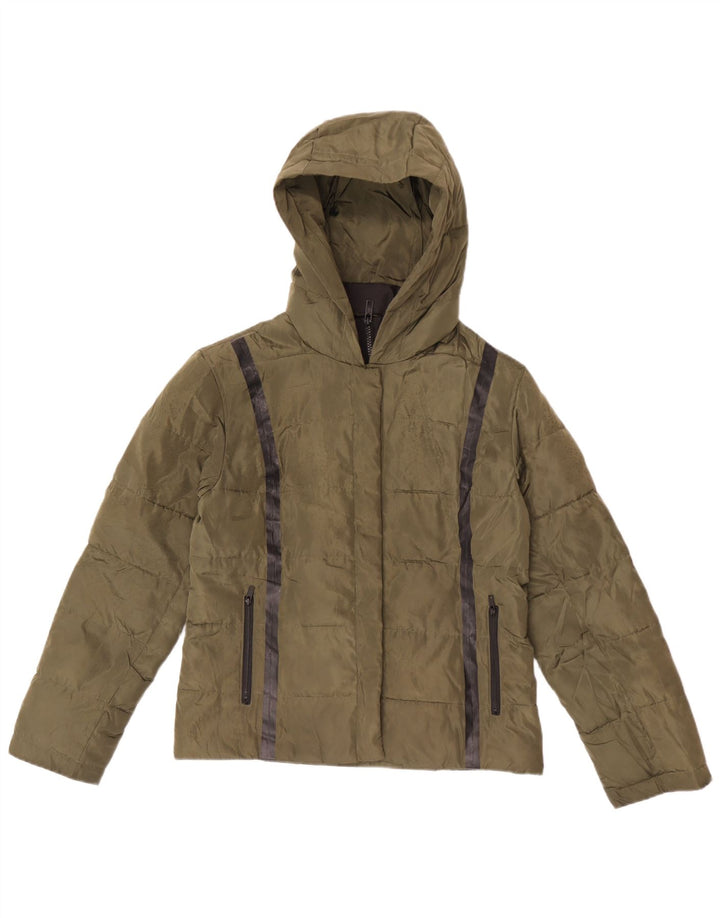 Jack Wills Chaqueta acolchada con capucha para mujer UK 10 Small Caqui Poliéster a rayas