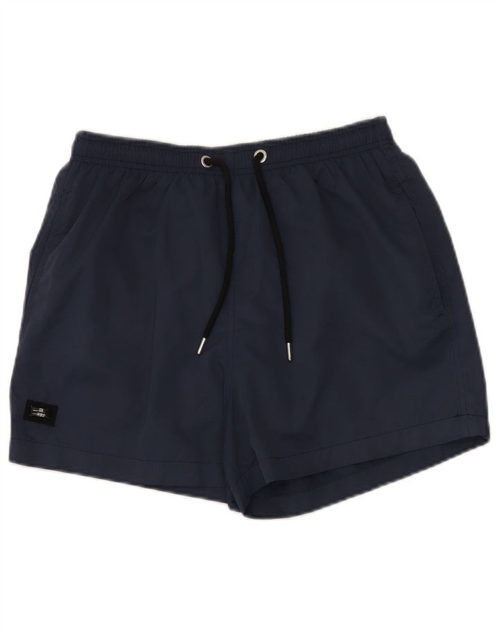 Vintage Hombre Bañador Shorts Medio Azul Marino Poliéster