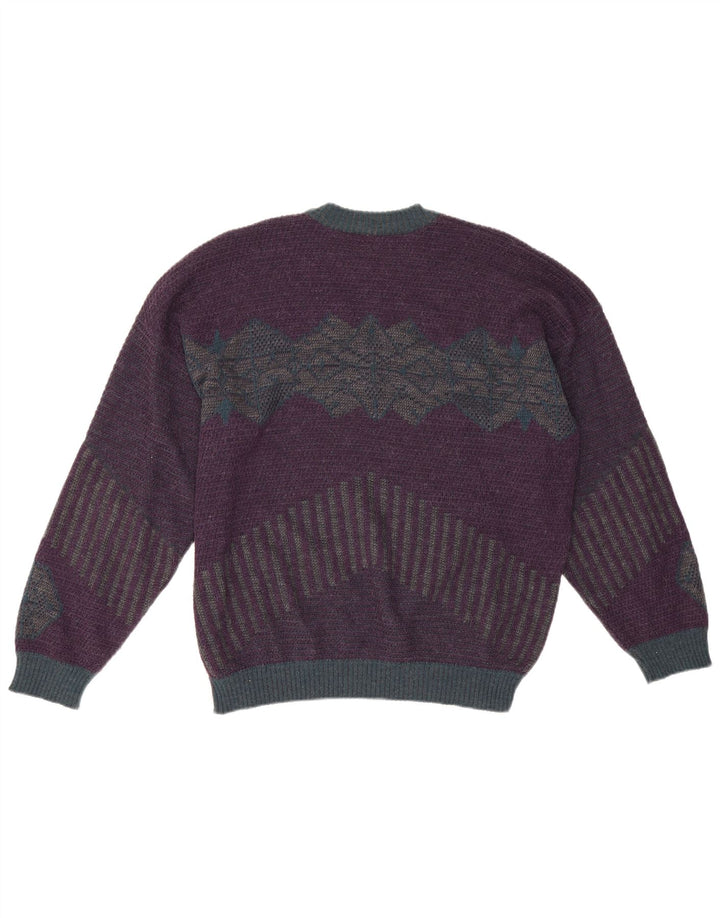 Vintage hombres cuello redondo jersey suéter IT 50 medio púrpura geométrico