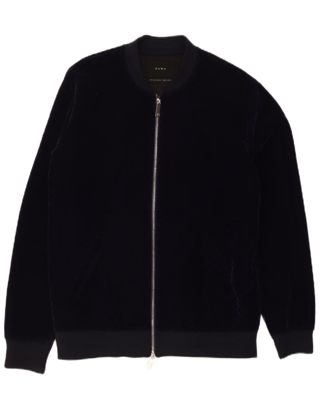 Zara Mens Velour Bomber Jacket UK 40 Large Azul Marino Poliéster