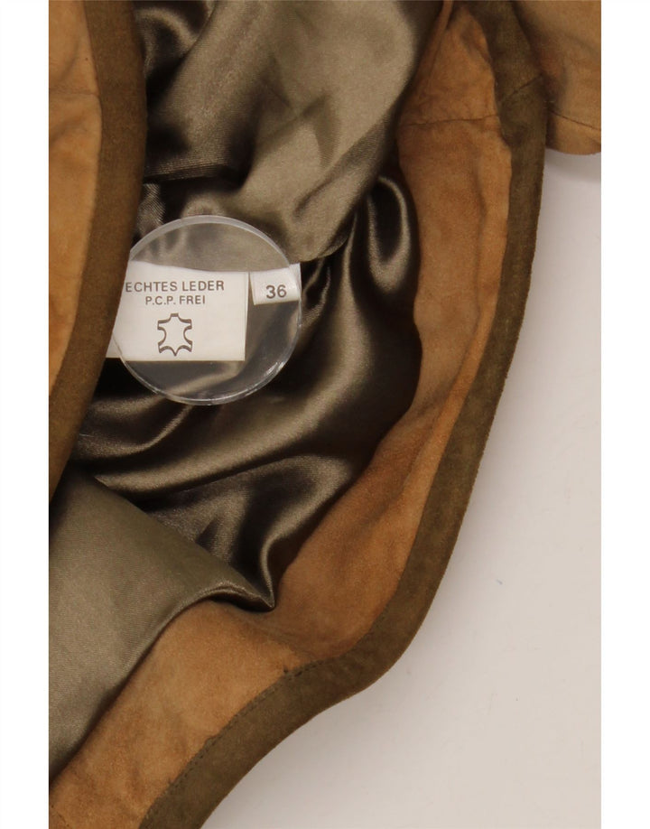 Vintage mujer Trachten chaqueta de ante EU 36 pequeño cuero beige