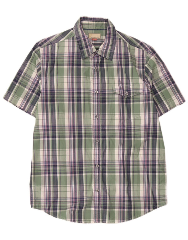 Camisa de manga corta para hombre John Lewis de algodón a cuadros verde medio