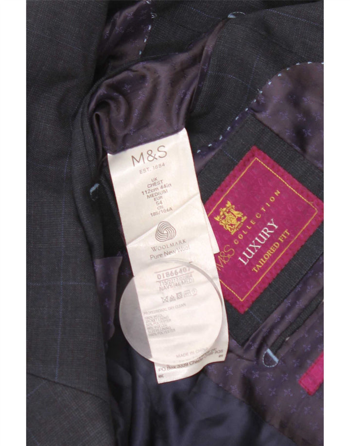 Marks & Spencer Chaqueta tipo blazer entallada para hombre UK 44 XL Azul marino a cuadros