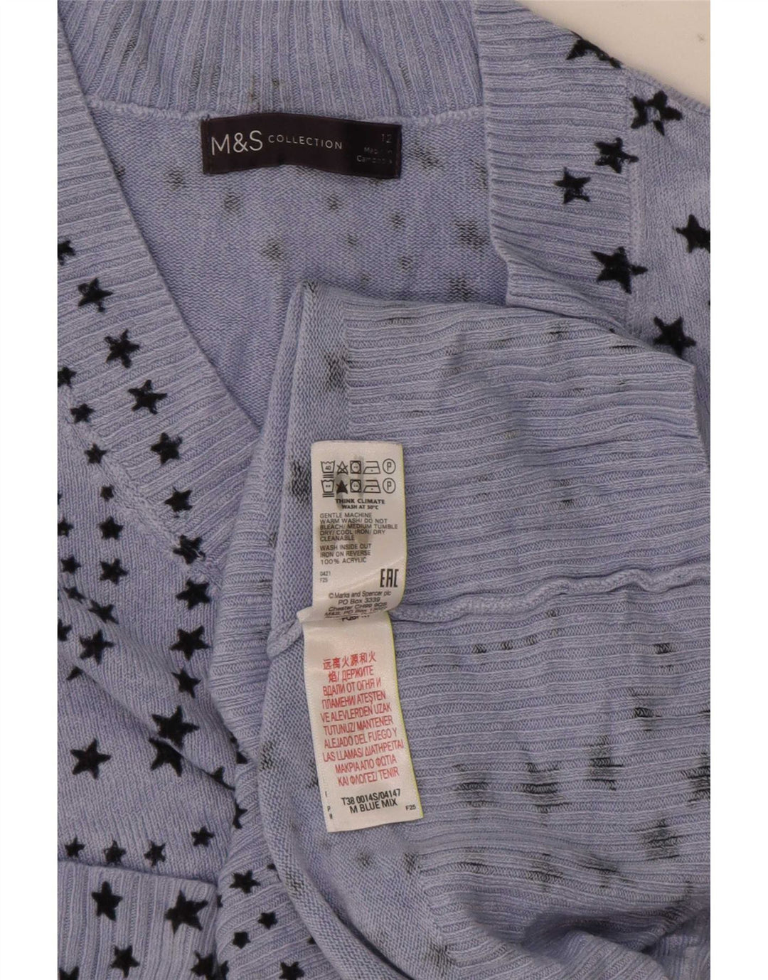 Marks & Spencer Suéter con Cuello en V para Mujer UK 40 Azul Medio