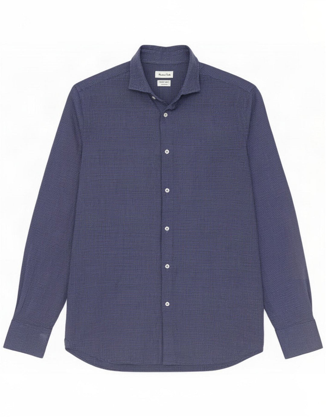 Camisa Massimo Dutti Regular Fit Franela Hombre Algodón Pata de Gallo Azul Small