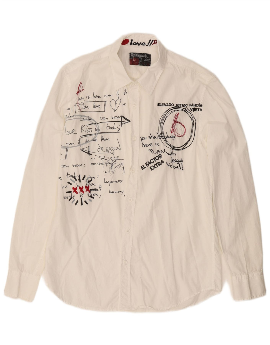 DESIGUAL Hombre Camisa Gráfica Mediana Blanca