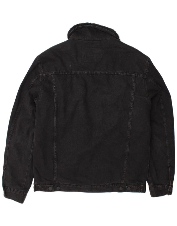 Zara Mens Denim Sherpa Chaqueta UK 40 Grande Poliéster Negro