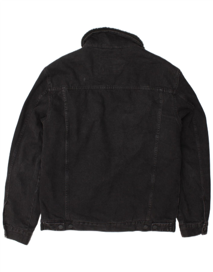 Zara Mens Denim Sherpa Chaqueta UK 40 Grande Poliéster Negro