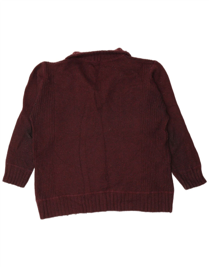 Marks & Spencer Suéter tipo jersey con cuello y cremallera para hombre, tamaño grande, de lana de cordero color burdeos