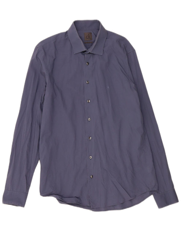 Calvin Klein Camisa Slim Fit para Hombre Talla 39 15 1/2 Algodón Azul Medio