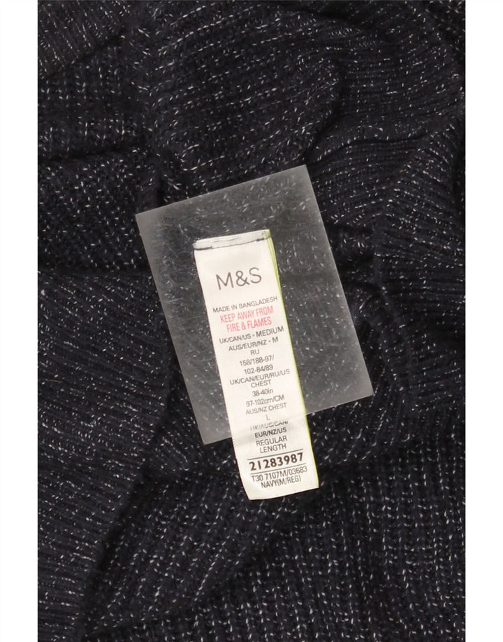 Marks & Spencer Jersey tipo jersey con cuello barco para hombre, tamaño mediano, moteado en azul marino