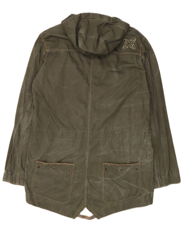 Energie Parka de algodón encerado con capucha para hombre UK 40 Large Khaki Cotton