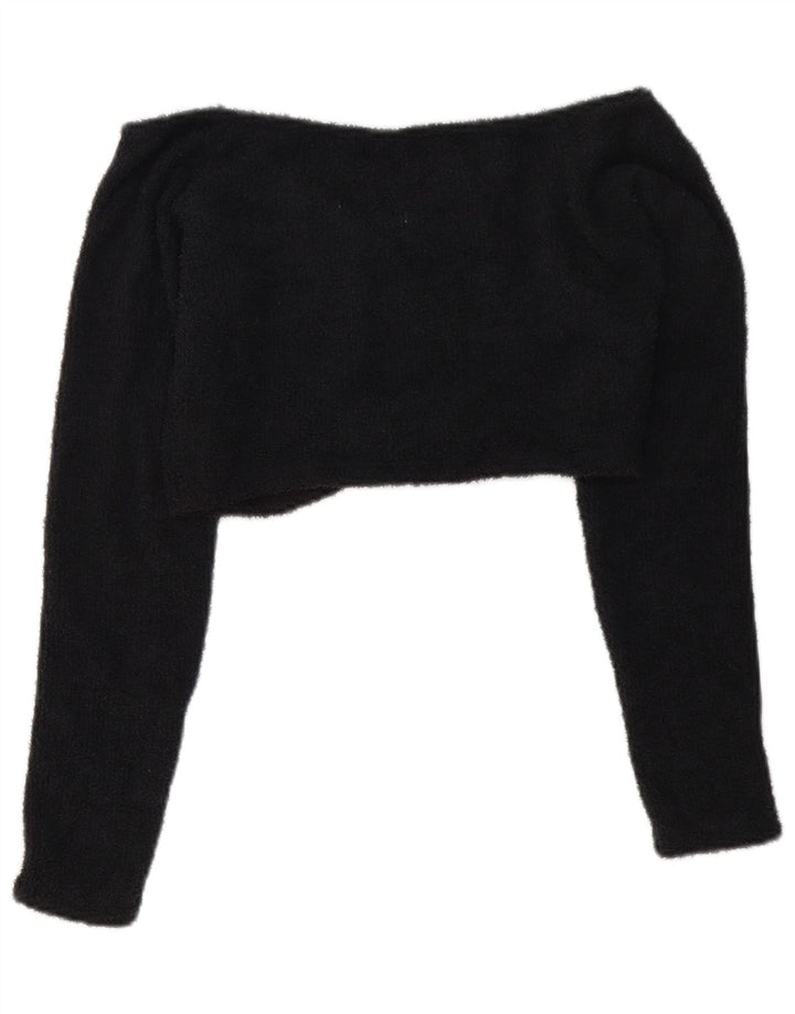 Adidas Top corto de forro polar con hombros descubiertos para mujer UK 12 Mediano Negro Poliéster